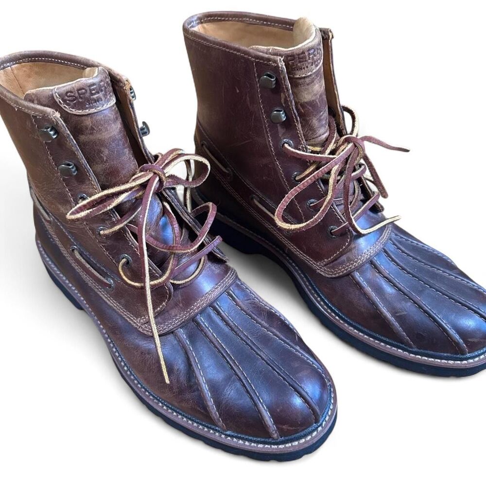 Sperry Gold Cup Top Sider Leather Lug Duck Boots Men's 10 Brown Leather + Vibram